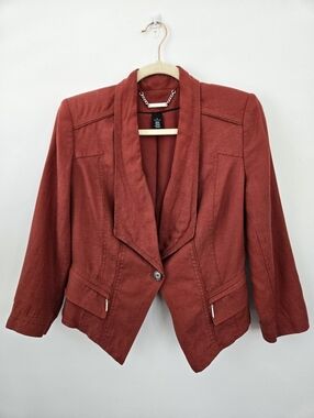 White House Black Market Rust Orange Linen Blend Cropped Blazer Jacket. Size 6.